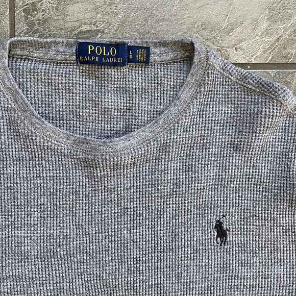 🤍 Polo Ralph Lauren grey waffle knit thermal size large 100% Cotton - Picture 3 of 6